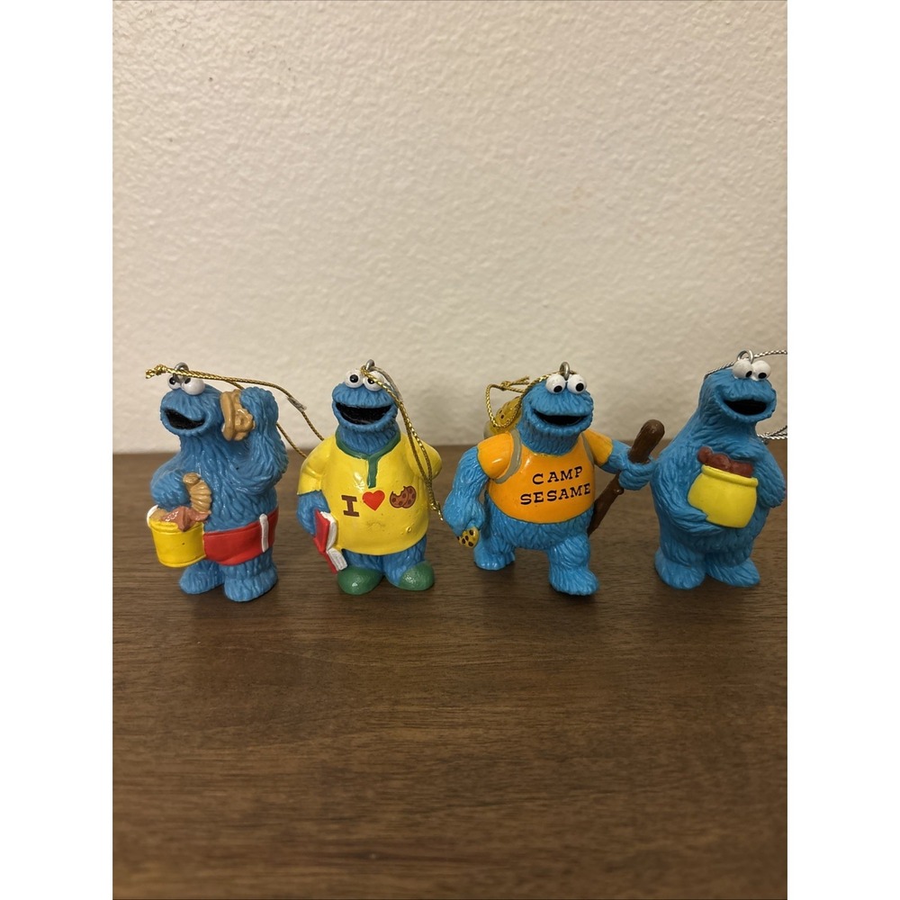 Vtg New 80's Cookie Monster PVC Sesame Street By Applause Ornaments - Set Of 4